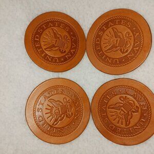 Leather Coasters - Navy - Set of 4